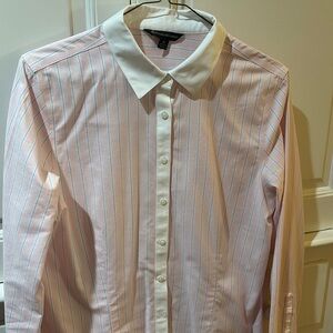 Brooks Brothers non iron blouse Pink with blue and white thin stripes size 10